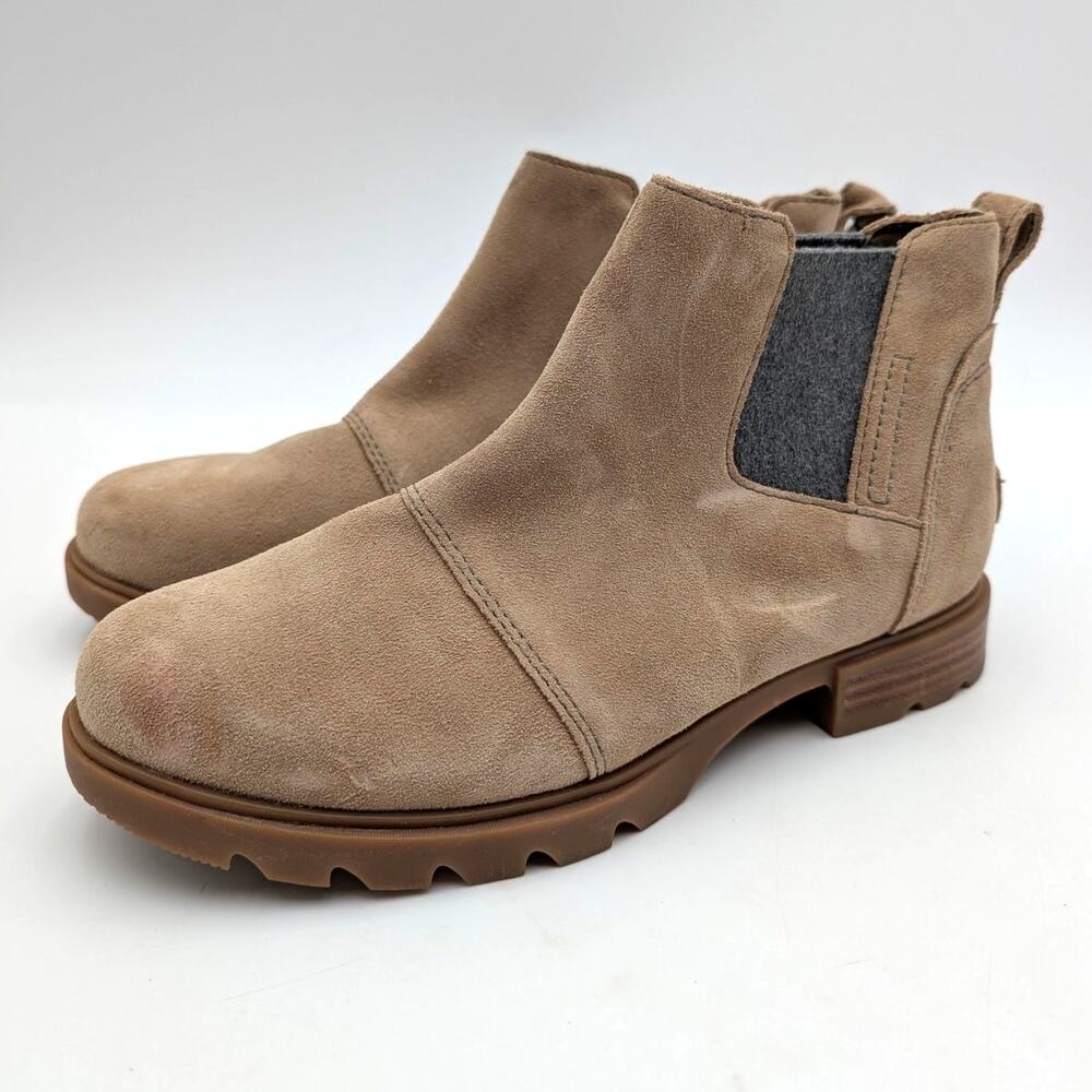 Sorel Emelie III Waterproof Chelsea Boots Round Toe Women's Tan Size US7 EU38